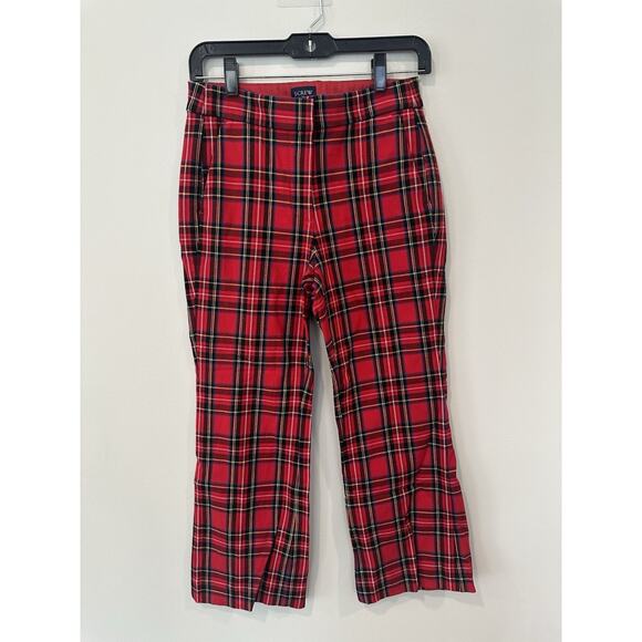 J.CREW Kelsey Holiday Pants Size 2 Red Tartan Plaid Ankle Crop Stretch 2196 - Picture 3 of 9